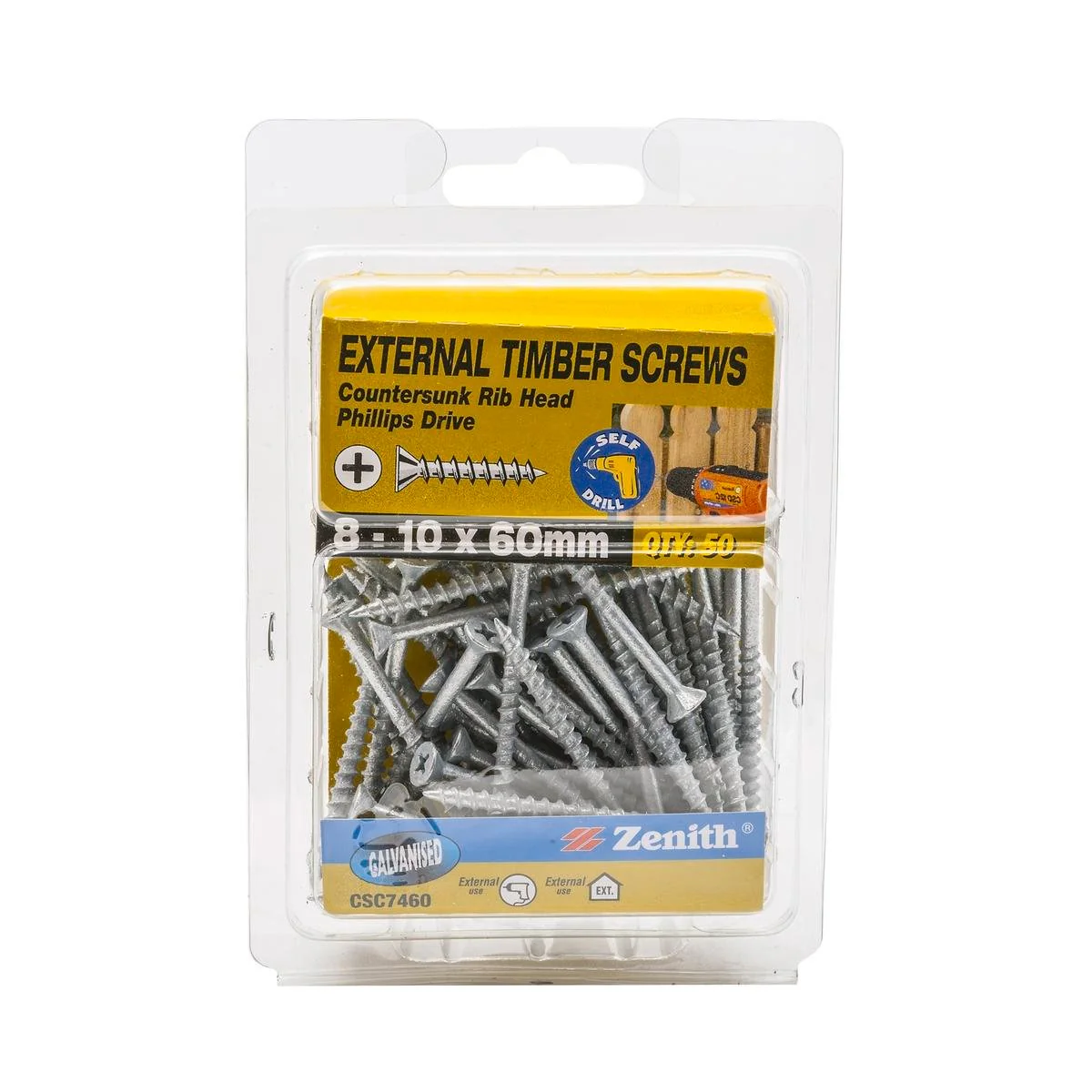 Zenith Galvanised Countersunk Rib Head Timber Screws 10mm 50 Pack