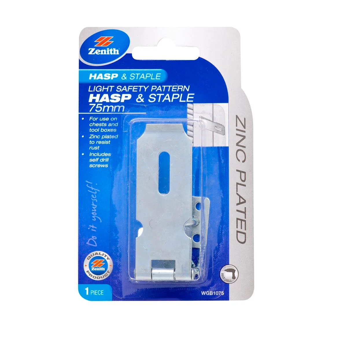 Zenith Hasp and Staple - 75mm - Zinc Plated - Light Duty - 1 Pack