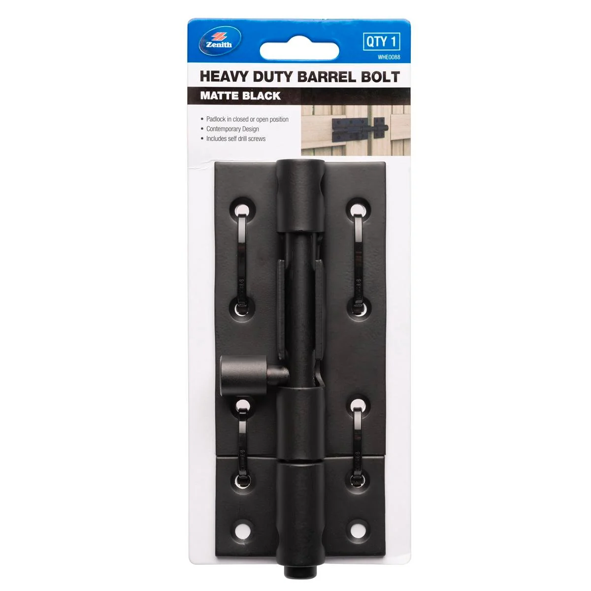 Zenith Matte Black Heavy Duty Barrel Bolt - 70mm x 25mm x 155mm - Steel