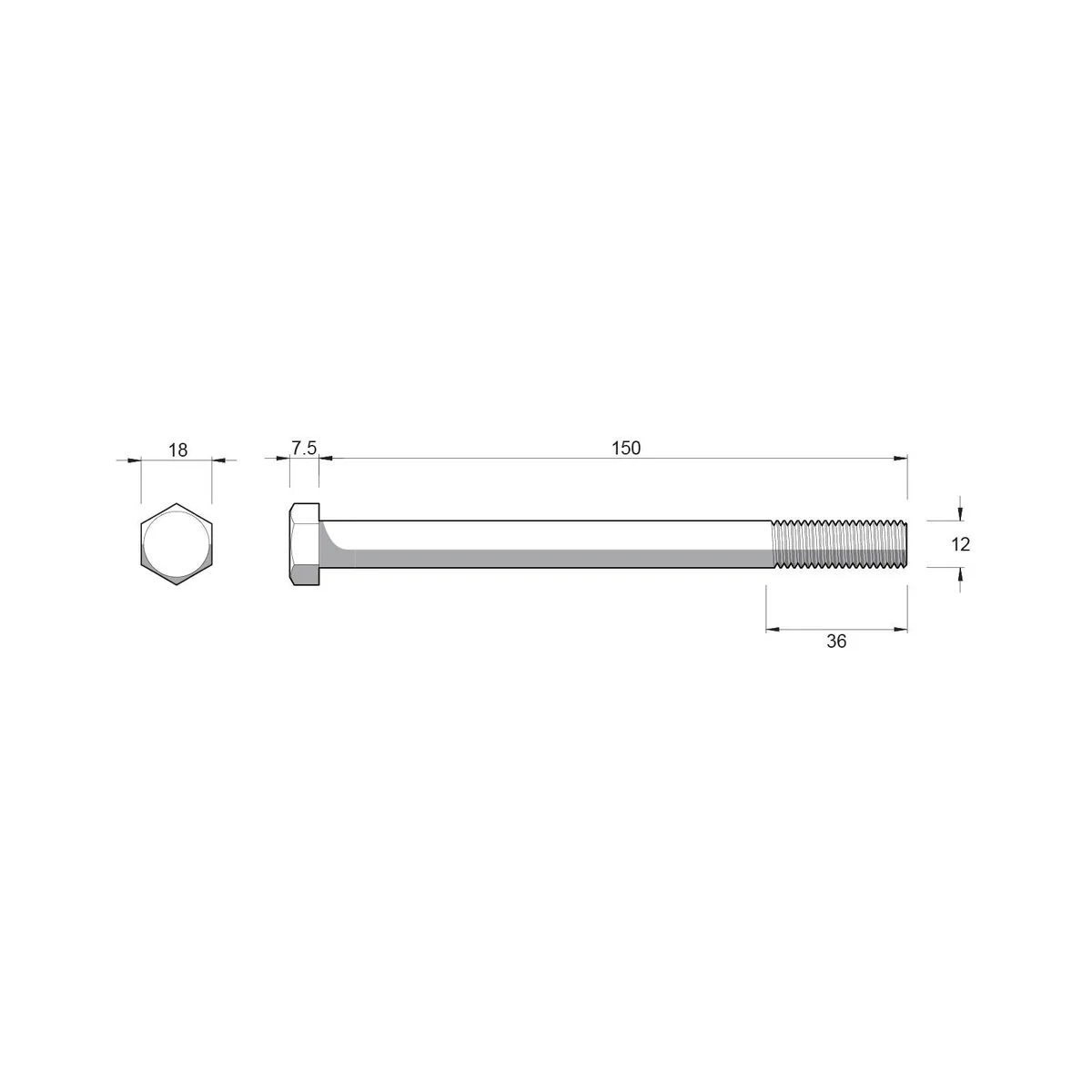 Zenith Hex Head Bolt - M12 x 150mm - 25 Pack - Stainless Steel 304 - Rust Resistant - Image 2