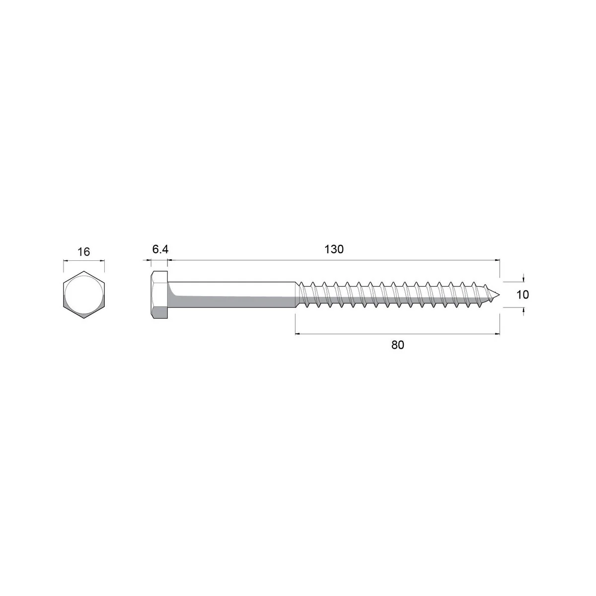 Zenith M10 Coach Screws - 130mm Hot Dip Galvanised - Hex Head - 4.6 Grade Steel - Heavy-Duty - Image 2