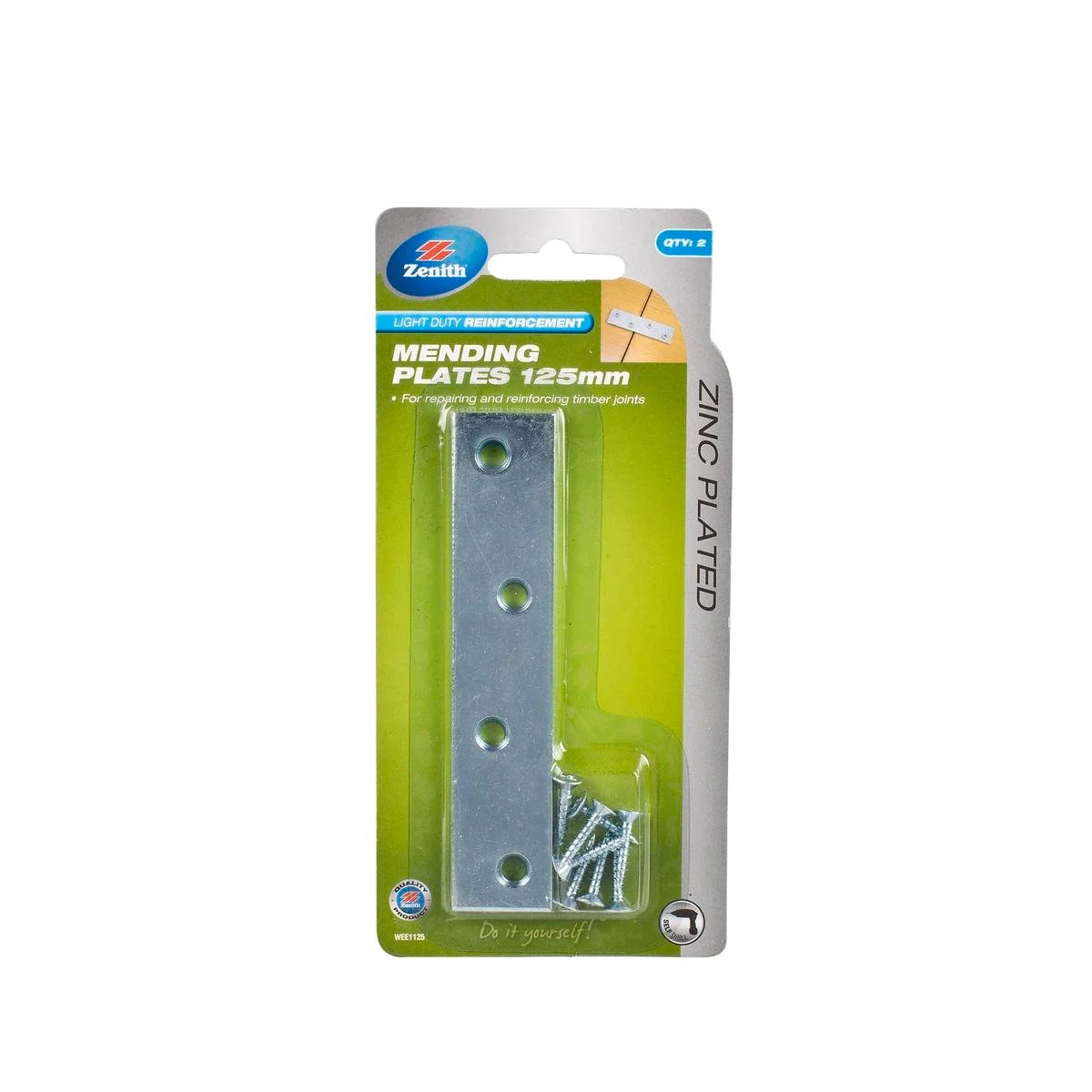 Zenith Mending Plates 125mm Zinc Plated 2 Pack Steel Corrosion Resistant