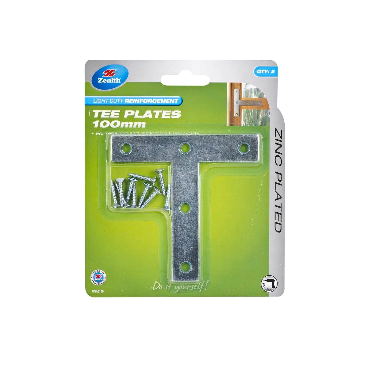 Zenith Mending Tee Plates 100mm Zinc Plated 2 Pack Reinforcement