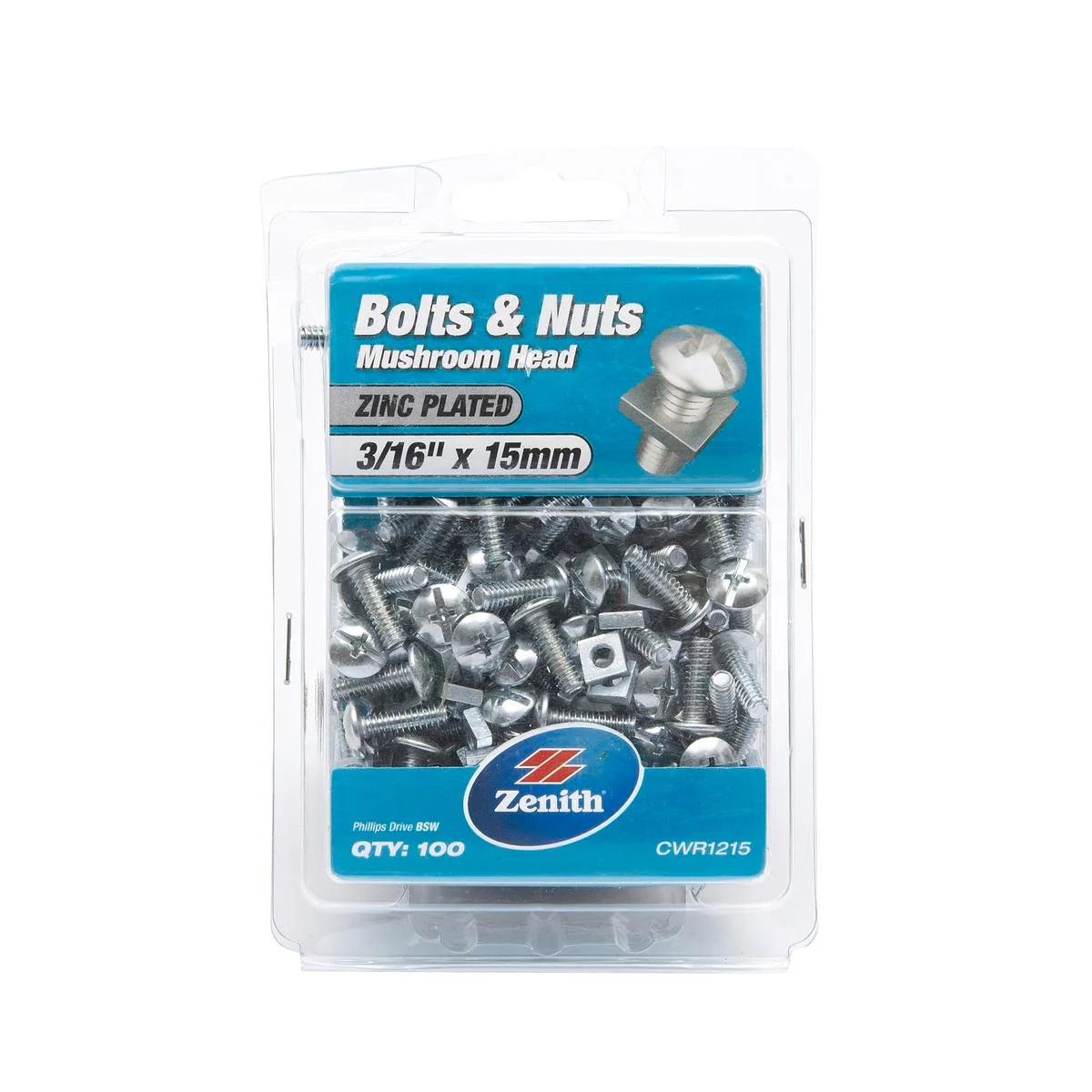 Zenith Mushroom Head Bolts - 16 x 15mm - Zinc Plated - 100 Pack