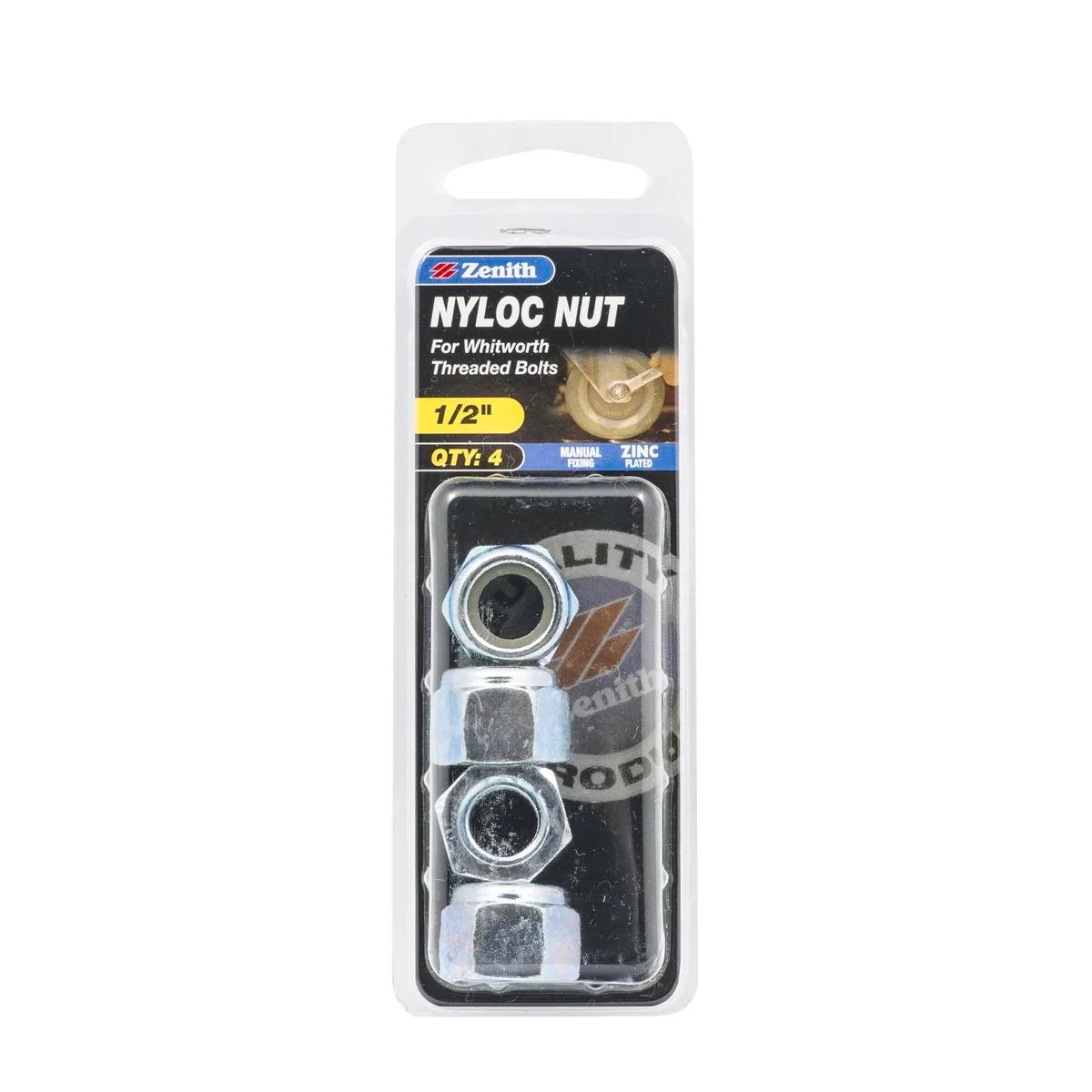 Zenith Nyloc Nuts - 1/2" - 4 Pack - Zinc Plated - Vibration Resistant
