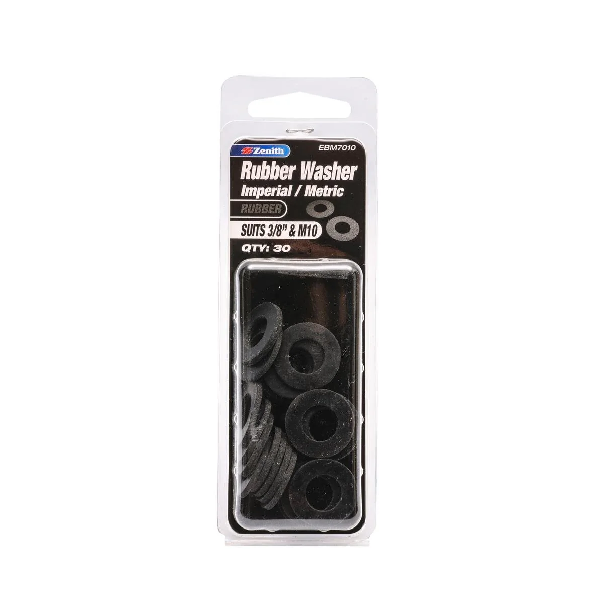 Zenith Rubber Washer 3/8 & M10 30 Pack Durable Fluid Resistant