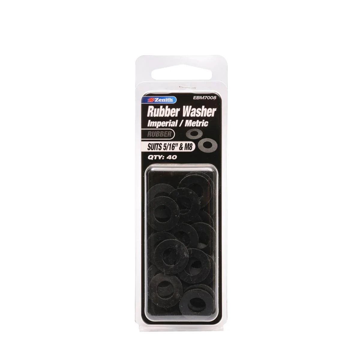 Zenith Rubber Washer 5/16 & M8 40 Pack Durable Fluid Resistant