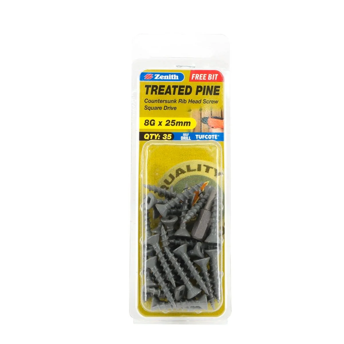 Zenith Screws - 8g x 25mm - Carbon Steel - Tufcote Coating - 35 Pack