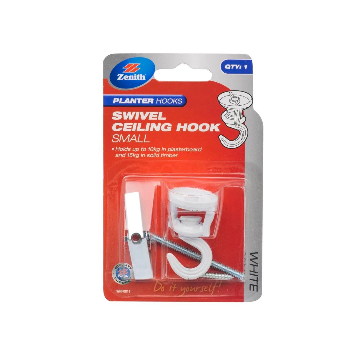 Zenith Swivel Planter Hook - 15kg - Zinc Alloy - White Finish - 1 Pack
