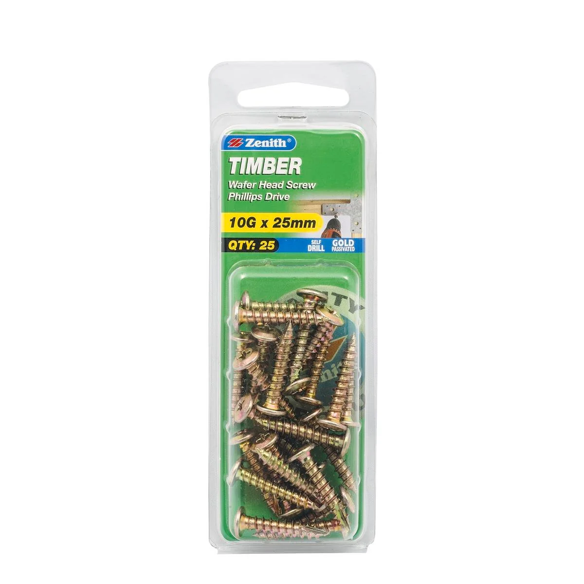 Zenith Timber Screws - 10g x 25mm - Gold Passivated - 25 Pack