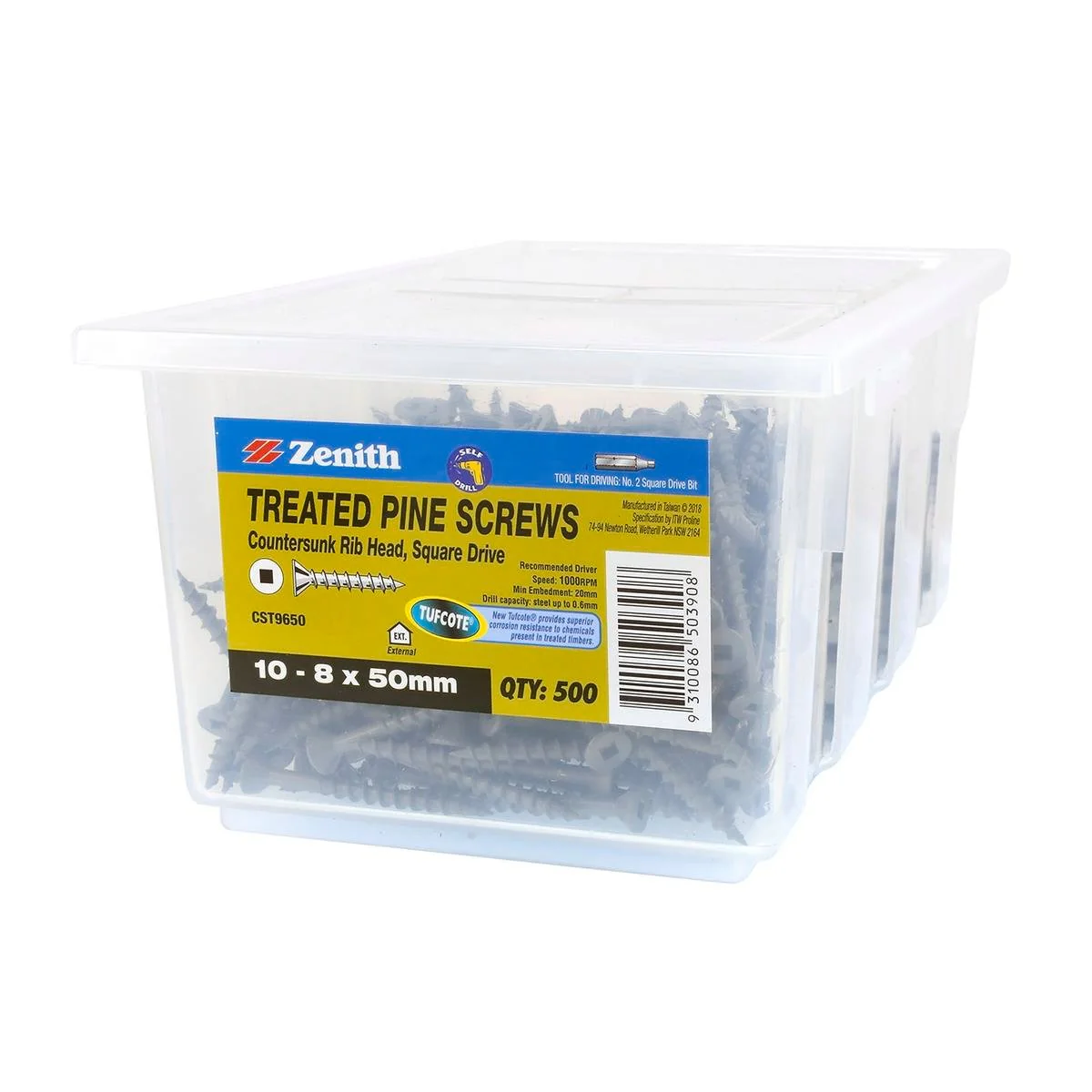 Zenith Treated Pine Screws - 8 x 50mm - Carbon Steel - Tufcote - 500 Pack