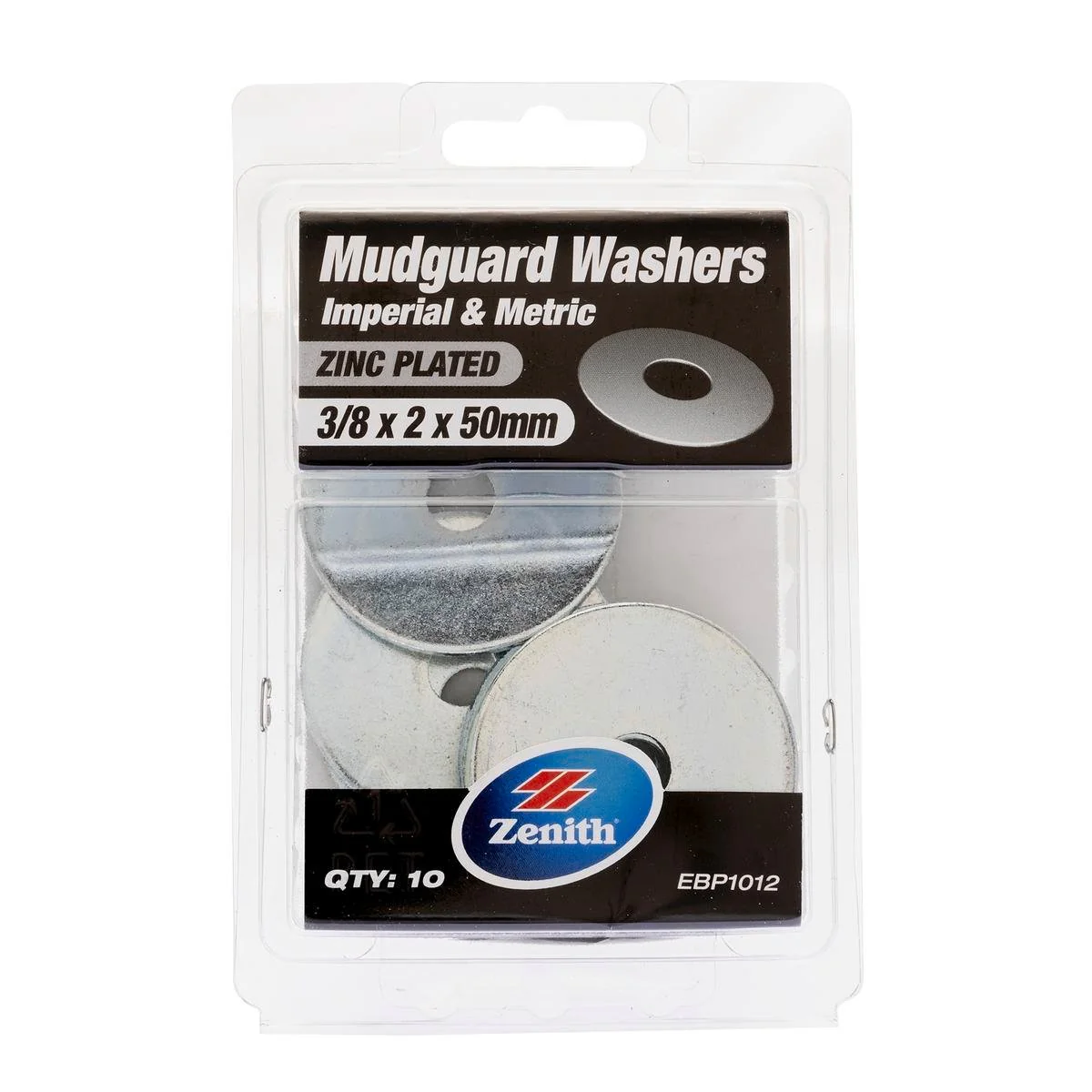 Zenith Zinc Plated Mudguard Washer 10 Pack - 50mm - Mild Steel